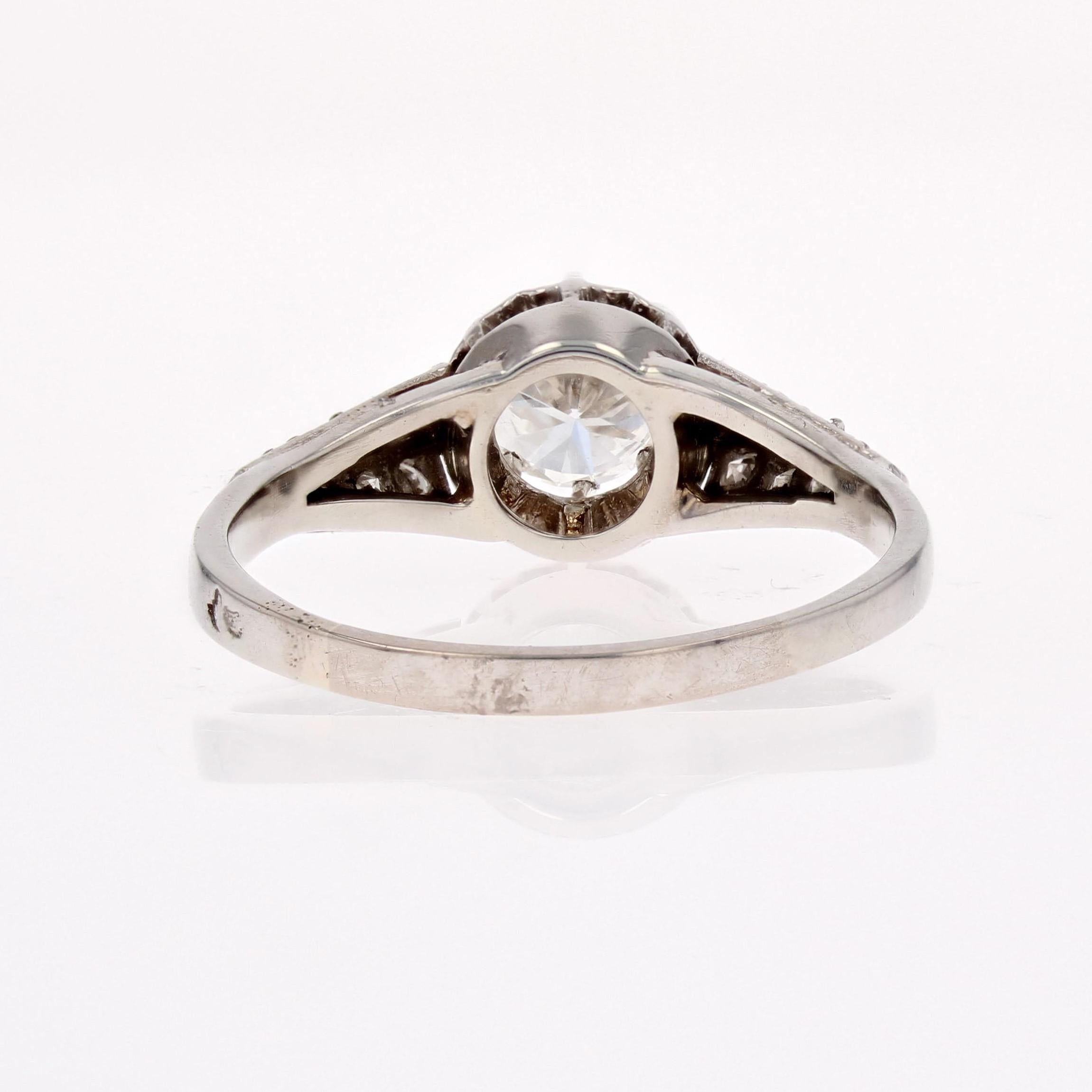 French 1950s Accompanied Diamond 18 Karat White Gold Solitaire Ring For Sale 9