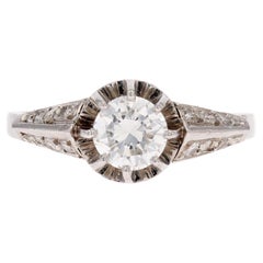 Vintage French 1950s Accompanied Diamond 18 Karat White Gold Solitaire Ring