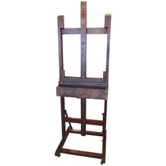 French 1950s Adjustable Walnut Artist Easel with a Small Brush Compartment