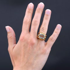 French 1950s Aquamarine 18 Karat Yellow Gold Tank Ring