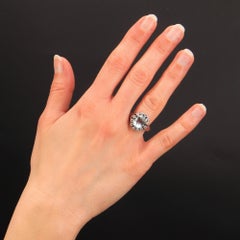 French 1950s Aquamarine Diamonds 18 Karat White Gold Ring