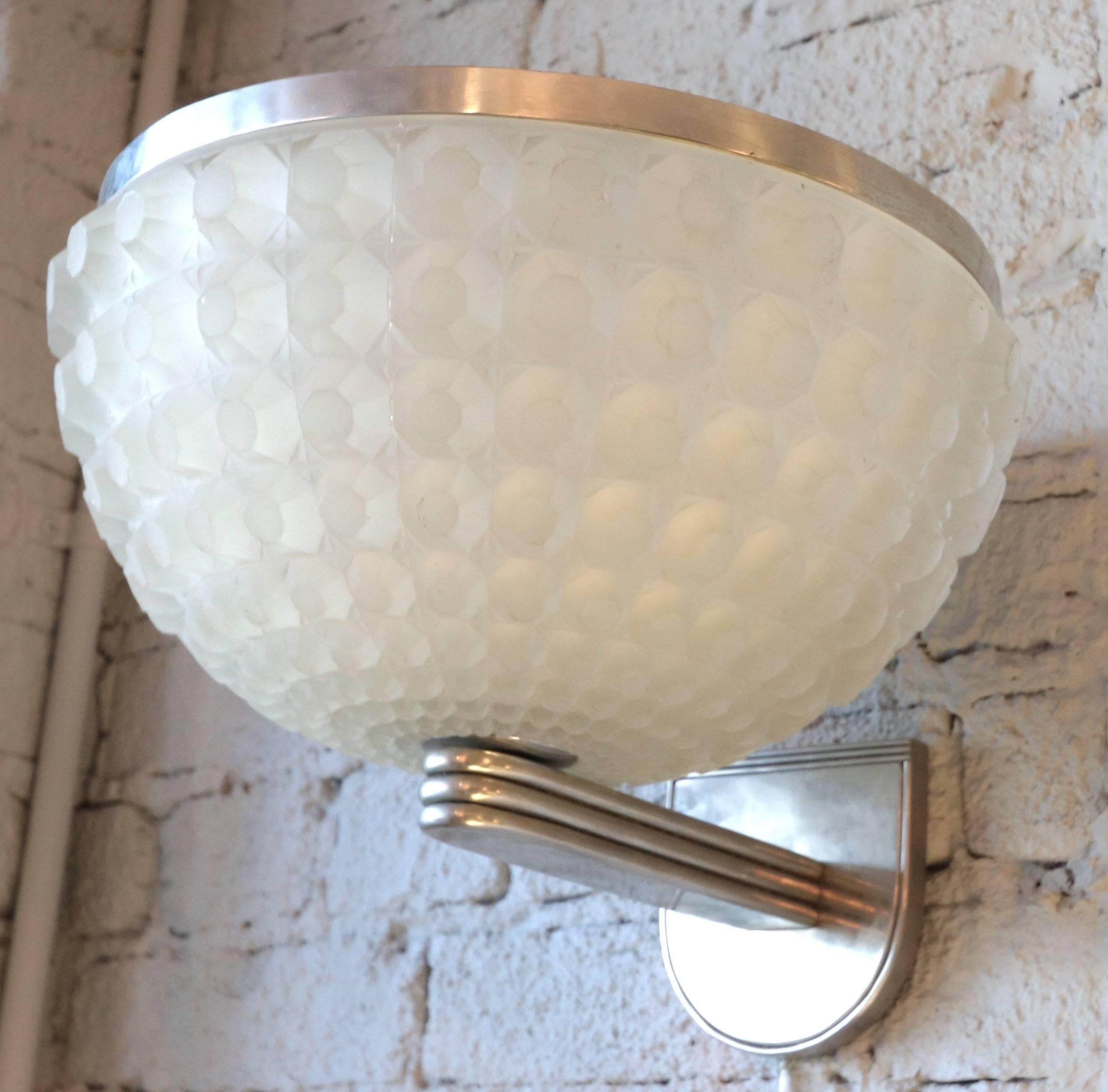 French 1950s Art Deco chrome and opaque white glass sconce.