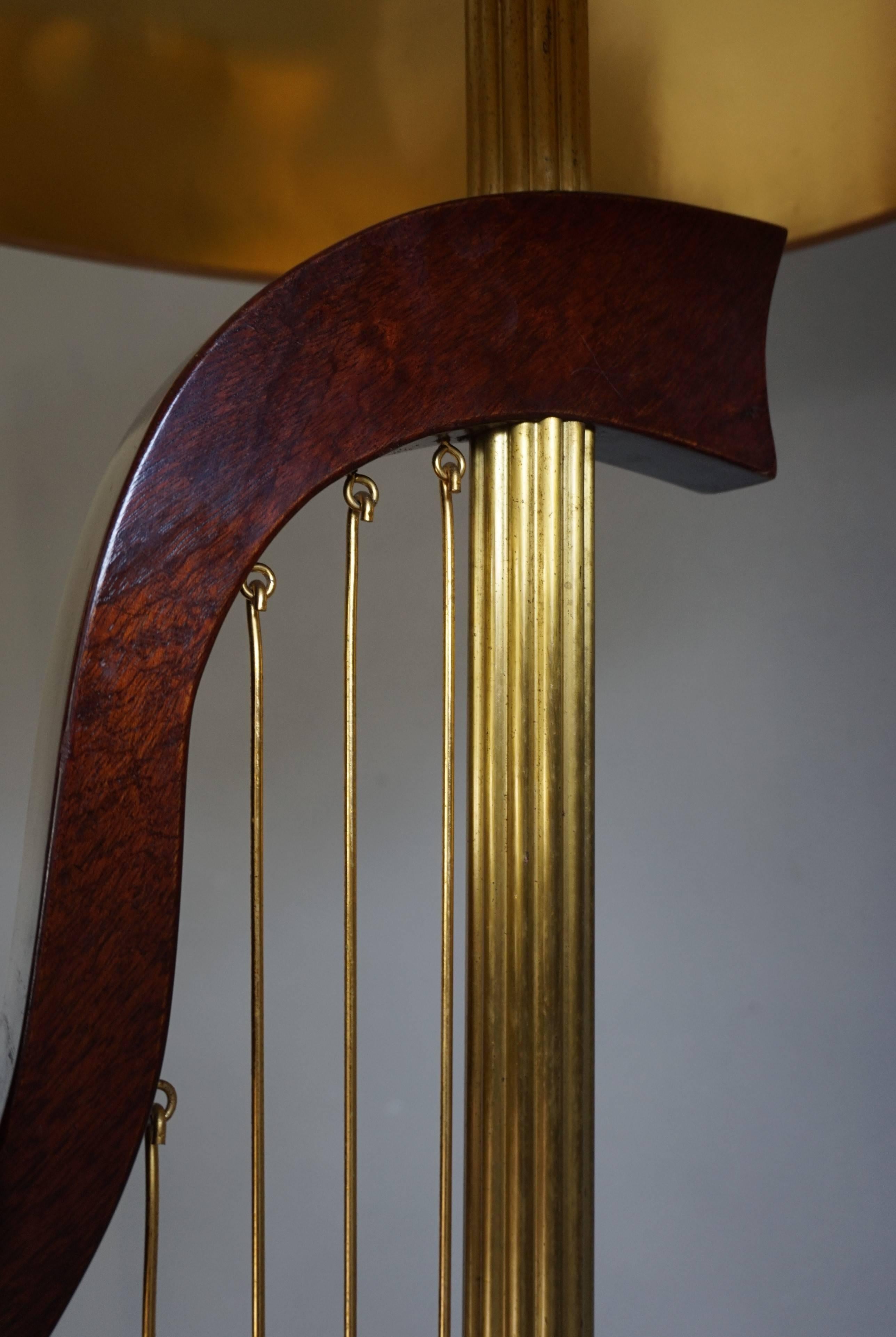 French 1950s Art Deco Style Brass Harp & Beethoven Bust Floor Lamp by G. LeRoux 4