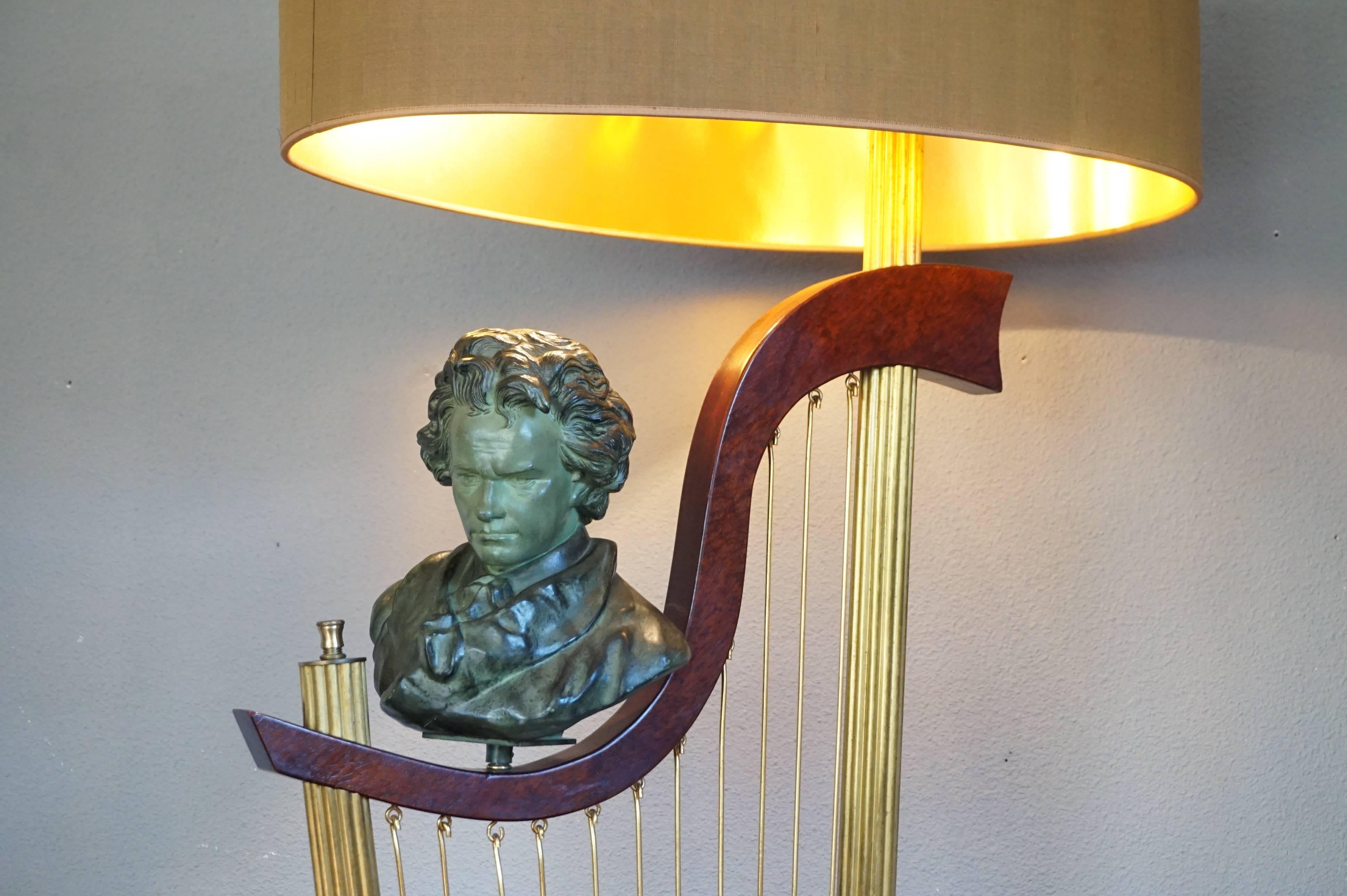 French 1950s Art Deco Style Brass Harp & Beethoven Bust Floor Lamp by G. LeRoux 10