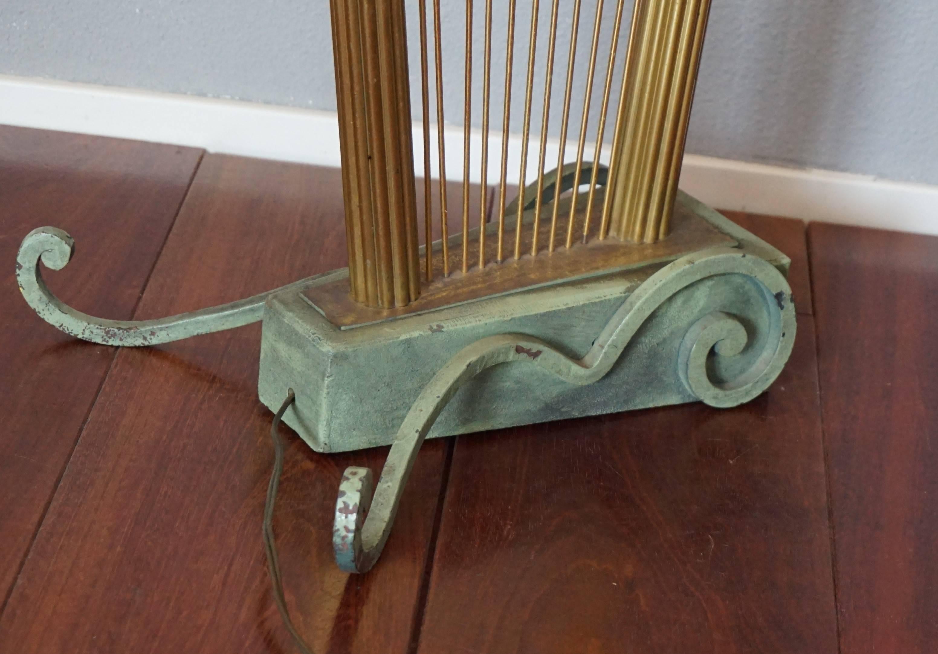 French 1950s Art Deco Style Brass Harp & Beethoven Bust Floor Lamp by G. LeRoux 11