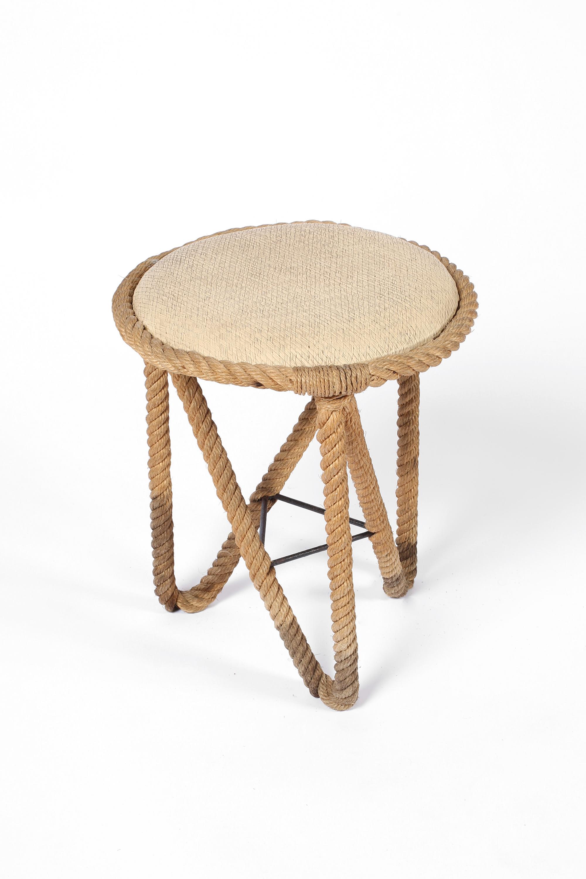 Mid-Century Modern French 1950s Asymmetric Rope Stool by Audoux-Minnet Midcentury Modern
