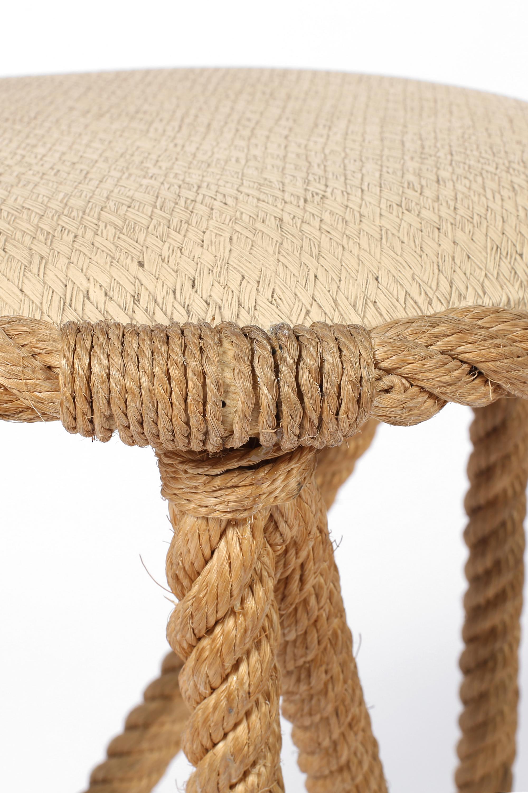 French 1950s Asymmetric Rope Stool by Audoux-Minnet Midcentury Modern In Good Condition In London, GB