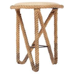 French 1950s Asymmetric Rope Stool by Audoux-Minnet