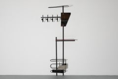 French Asymmetric Wall Mount Entry Valet with Mirror and Umbrella Stand, 1950s