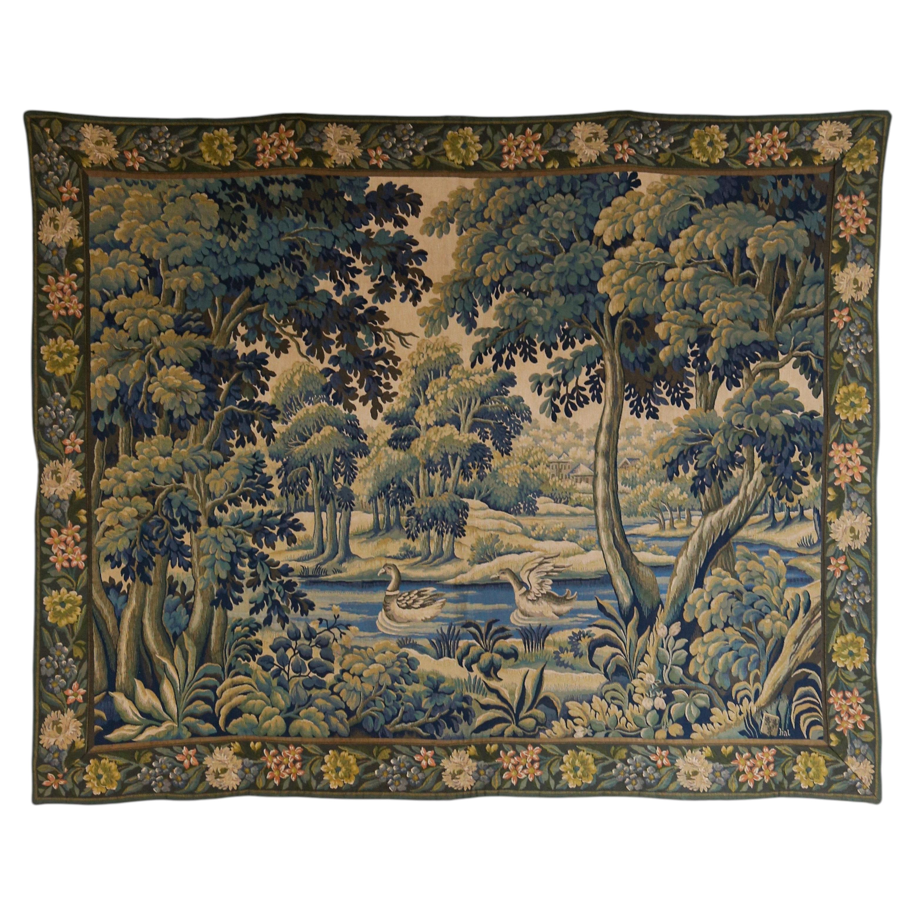 French 1950s Aubusson Style Verdure Tapestry