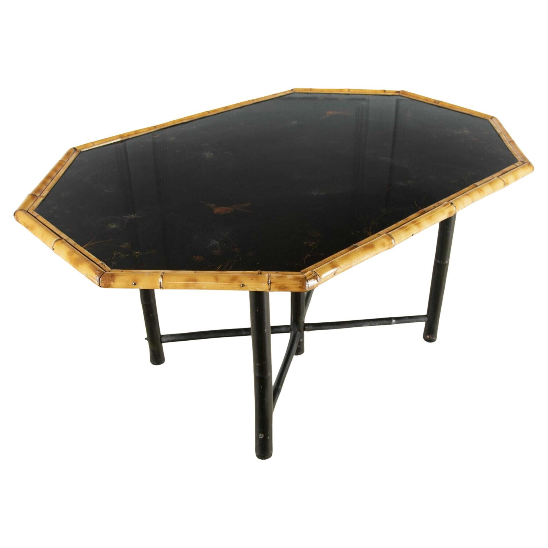 French, 1950s Bamboo and Lacquered Dining Table