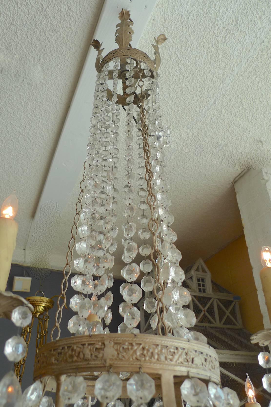 French 1950s Basket and Crown Crystal and Metal Chandelier with Six-Light 5