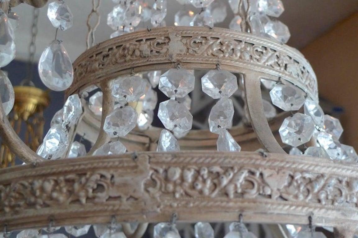 French 1950s Basket and Crown Crystal and Metal Chandelier with Six-Light For Sale 6