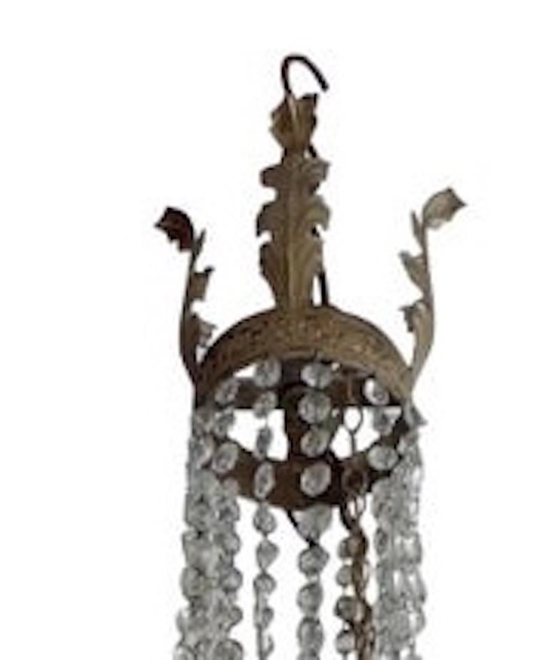 French 1950s Basket and Crown Crystal and Metal Chandelier with Six-Light In Good Condition For Sale In Santa Monica, CA