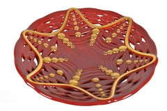 French 1950s Big Ceramic Plate in Red and Gold Signed B-Lettale