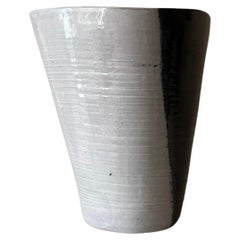 French 1950’s black avd white ceramic vase in the style of Roger Capron