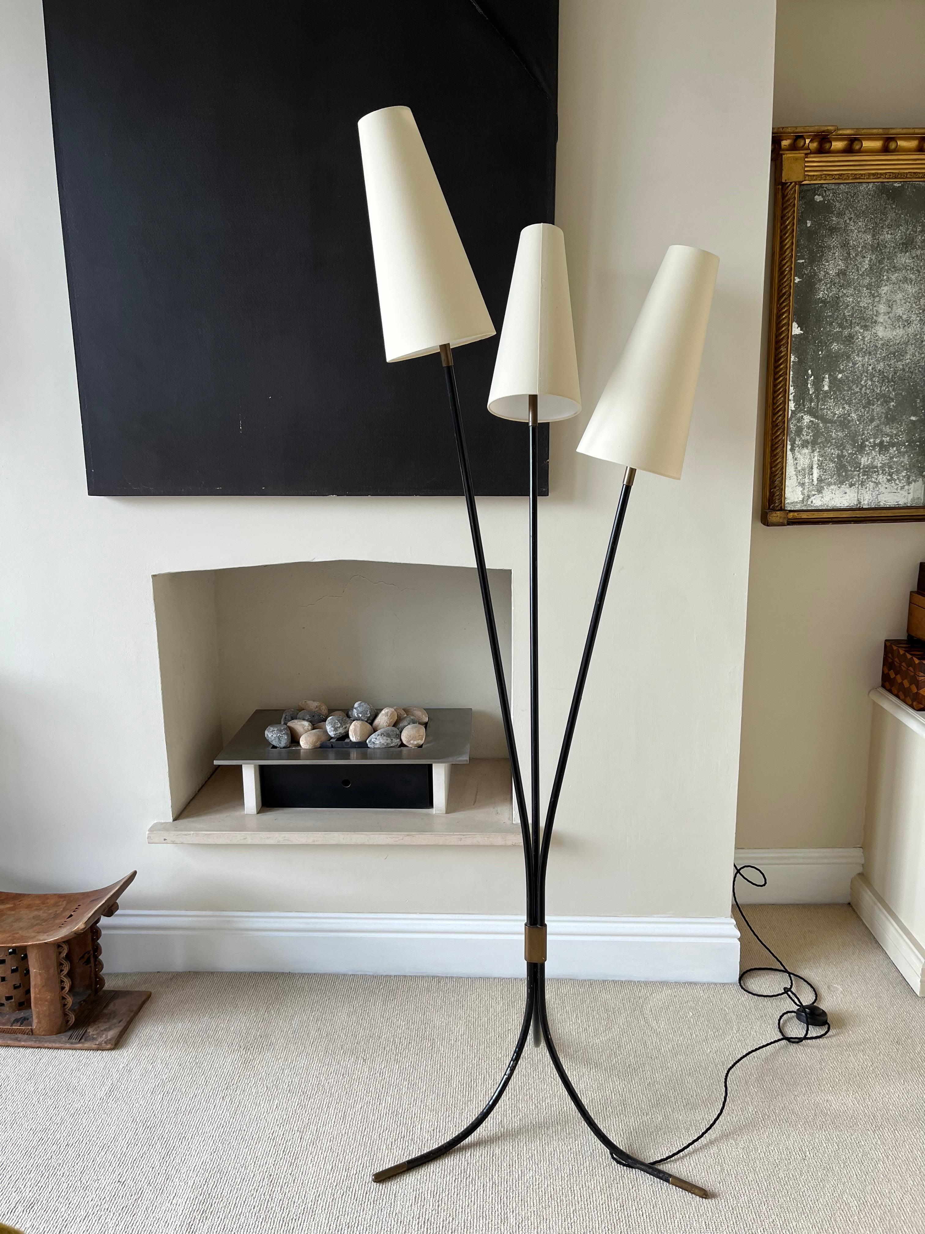 Bronzed French 1950’s black metal and bronze floor lamp For Sale