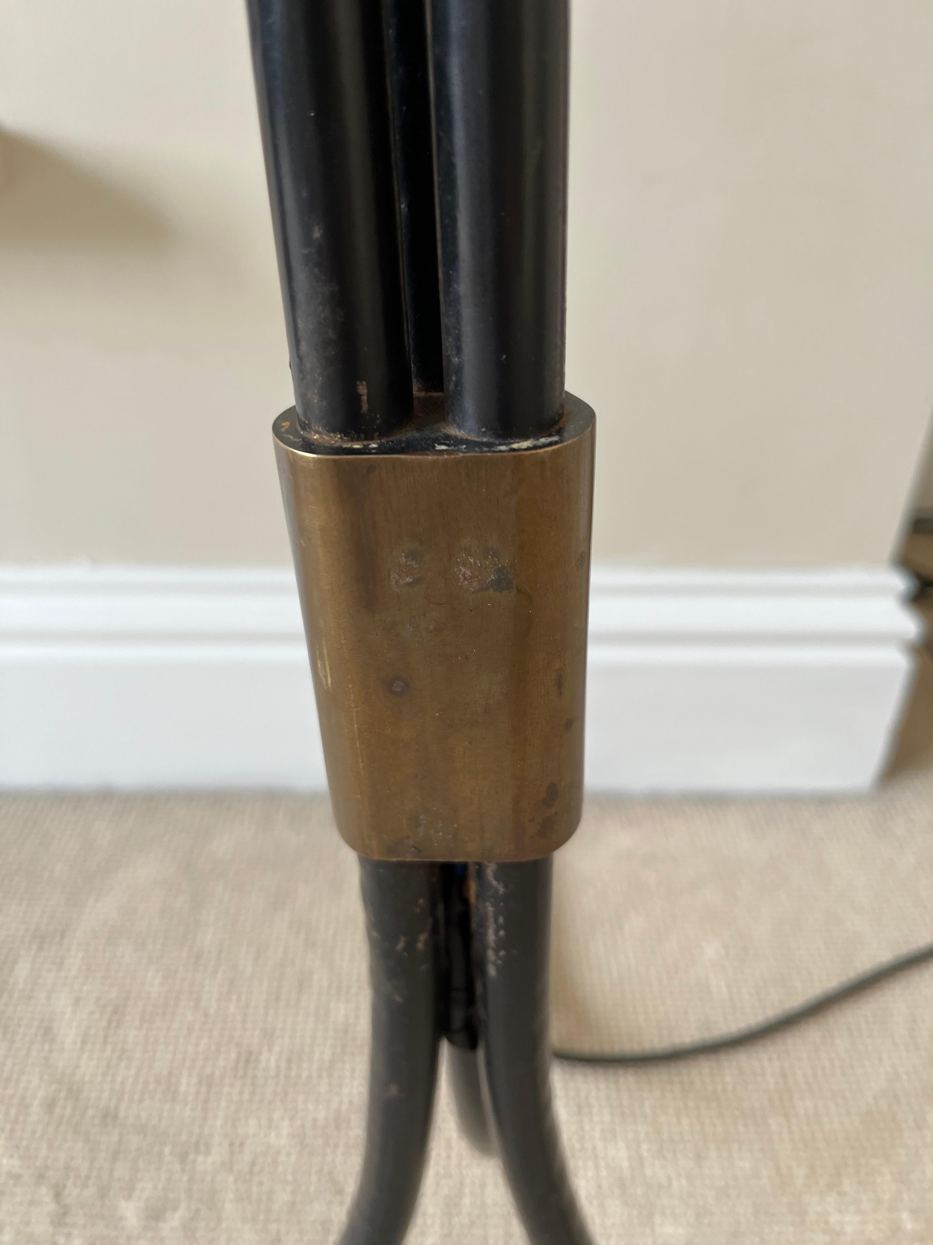20th Century French 1950’s black metal and bronze floor lamp For Sale