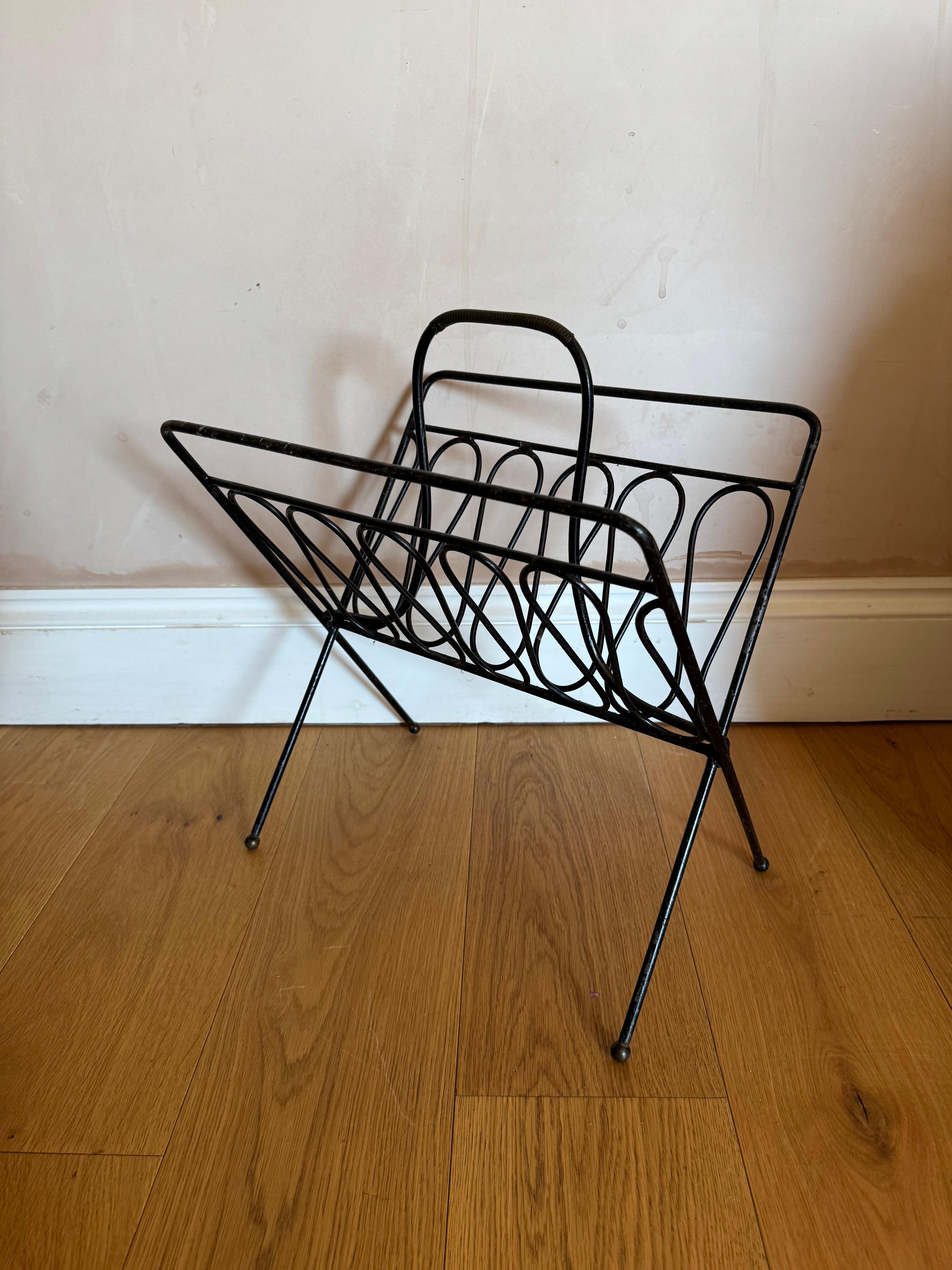 Mid-Century Modern French 1950’s black metal with rope detail and ball feet