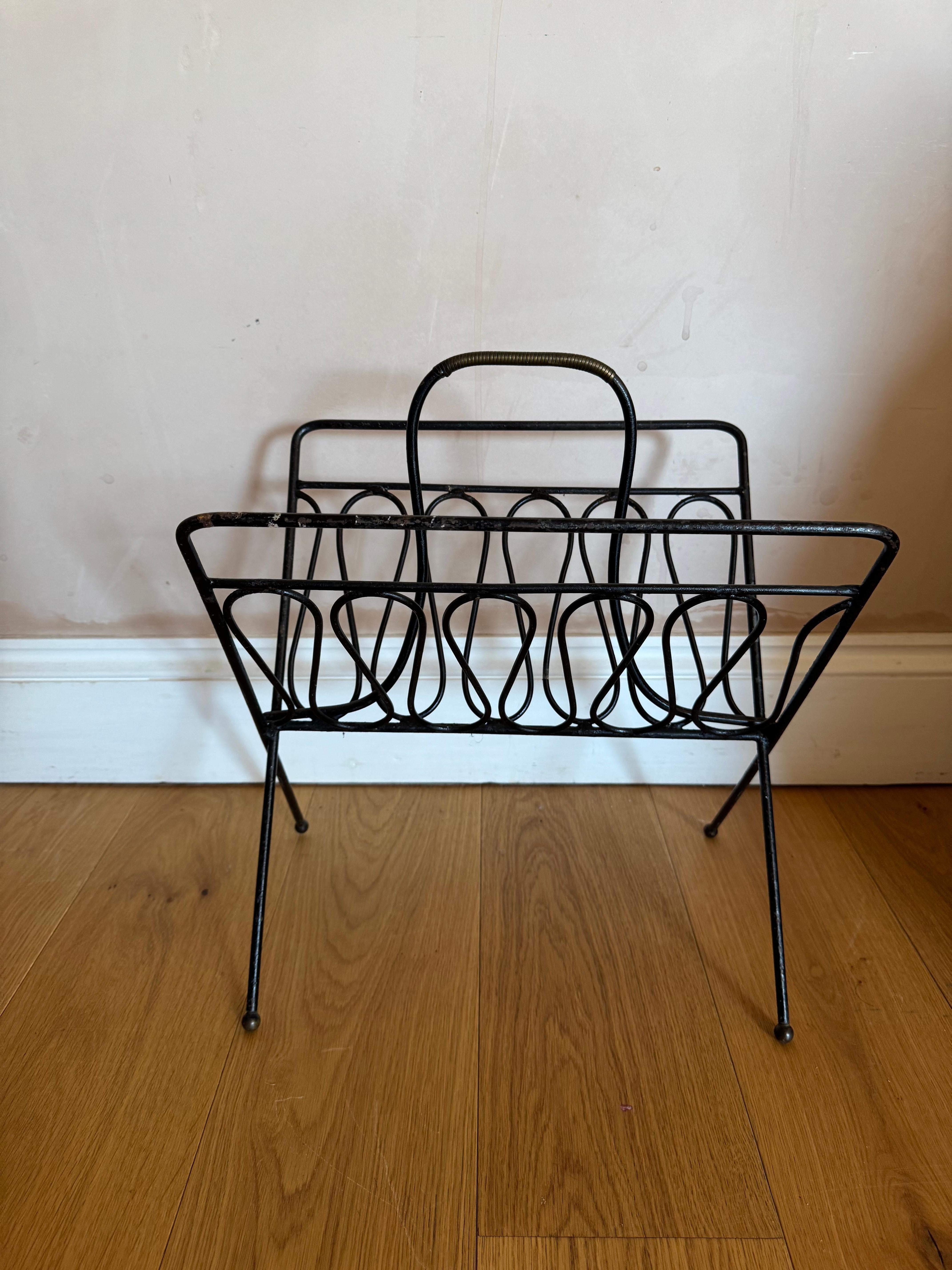 Painted French 1950’s black metal with rope detail and ball feet
