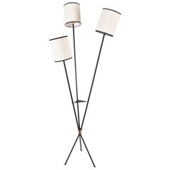 French 1950s Black Three-Light Floor Lamp