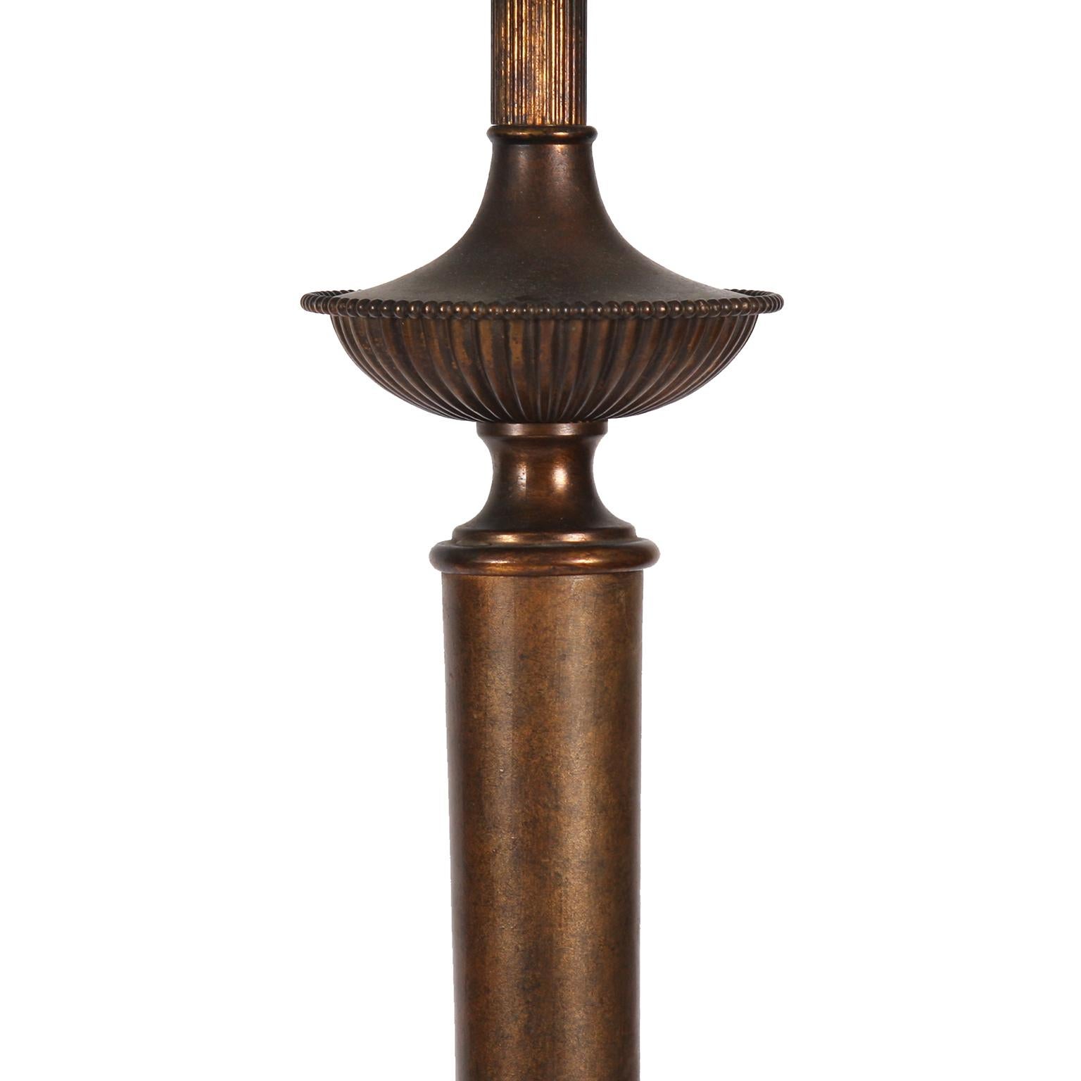 French 1950s Brass and Bronzed Floor Lamp with Marble Base In Good Condition In London, GB