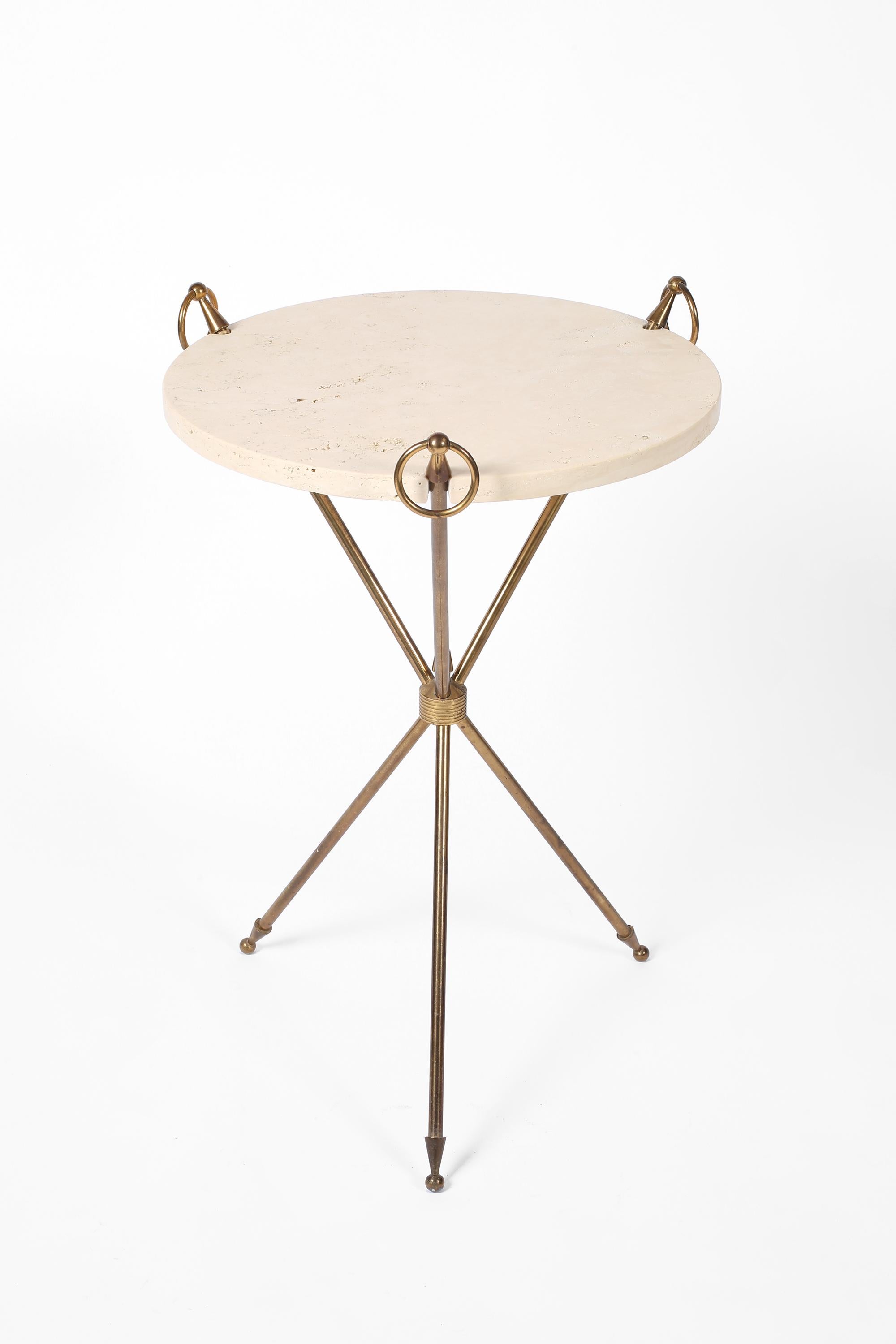 French 1950s Brass and Limestone Gueridon Ring Side Table In Good Condition For Sale In London, GB
