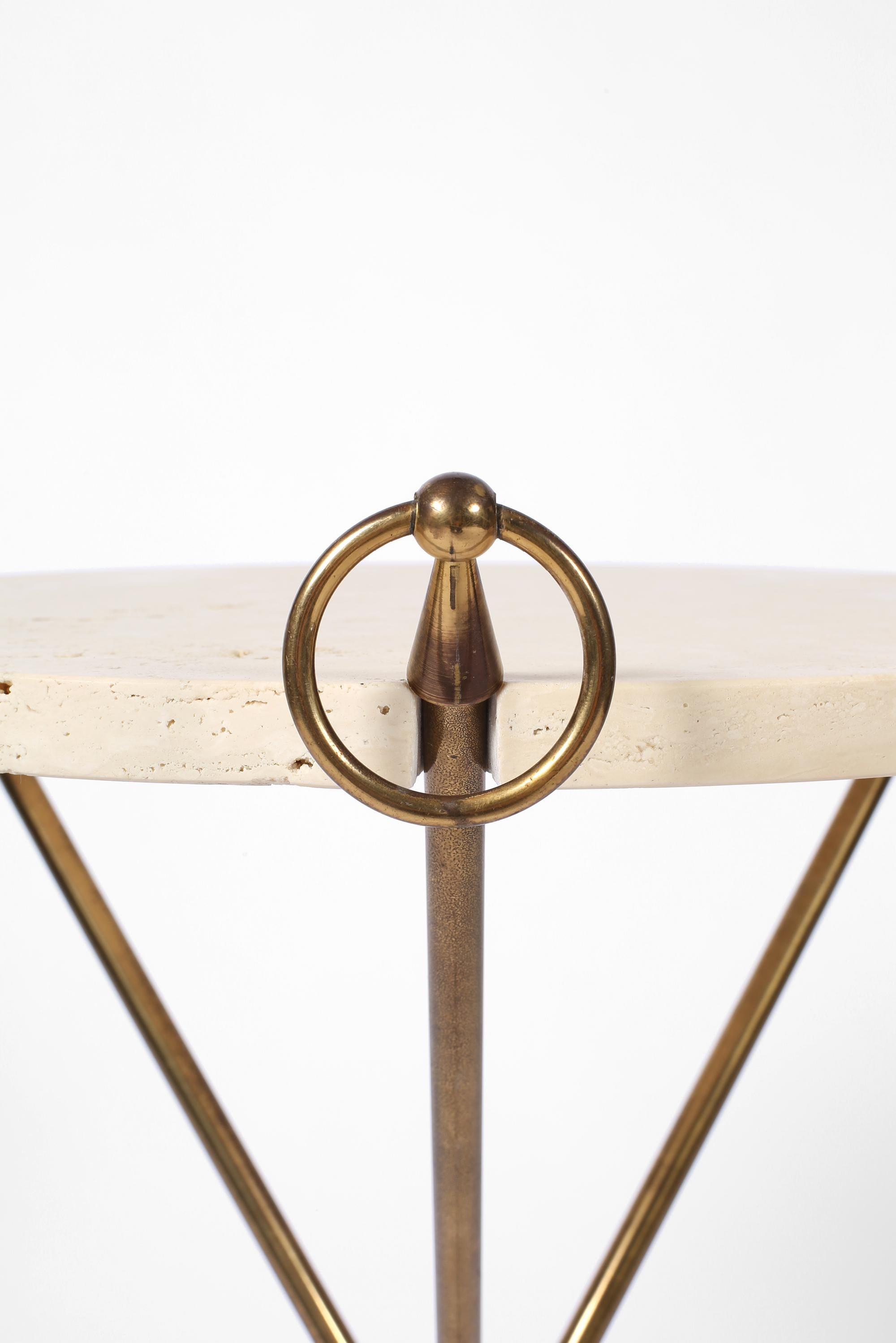 20th Century French 1950s Brass and Limestone Gueridon Ring Side Table For Sale