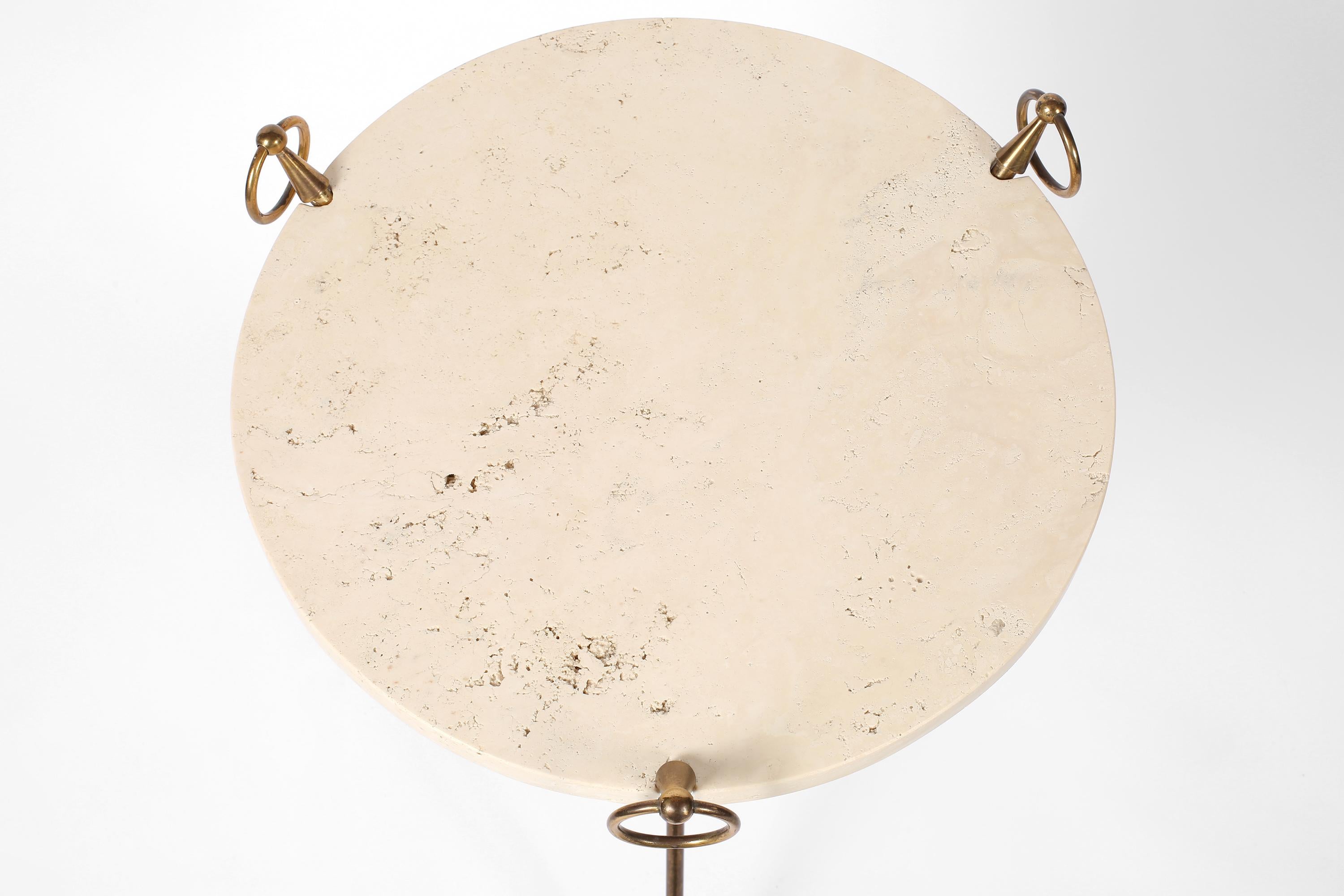 French 1950s Brass and Limestone Gueridon Ring Side Table For Sale 3