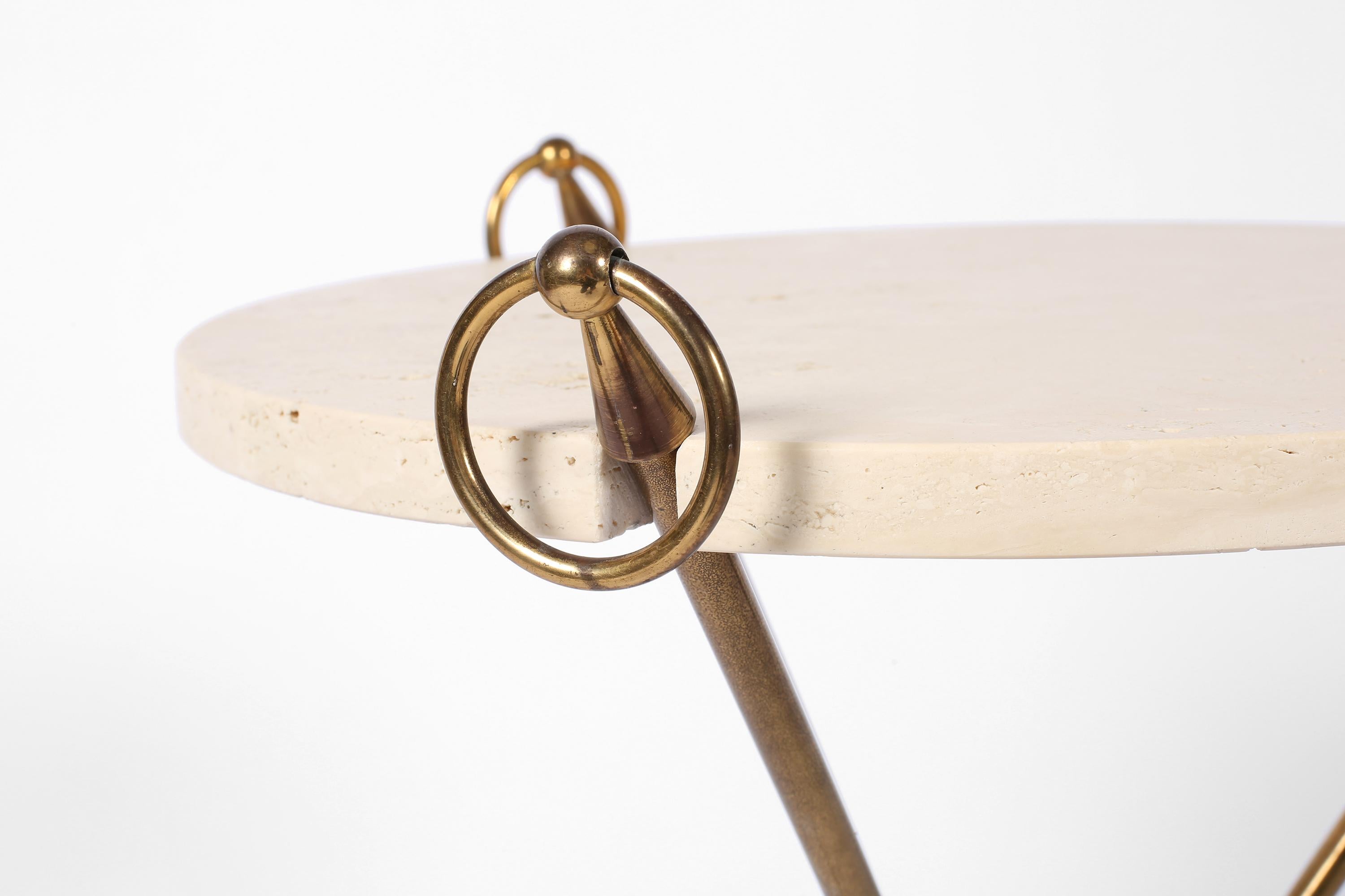 French 1950s Brass and Limestone Gueridon Ring Side Table For Sale 5
