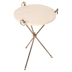Vintage French 1950s Brass and Limestone Gueridon Ring Side Table