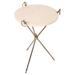 Table d'appoint à anneau en laiton et pierre calcaire Gueridon des années 1950