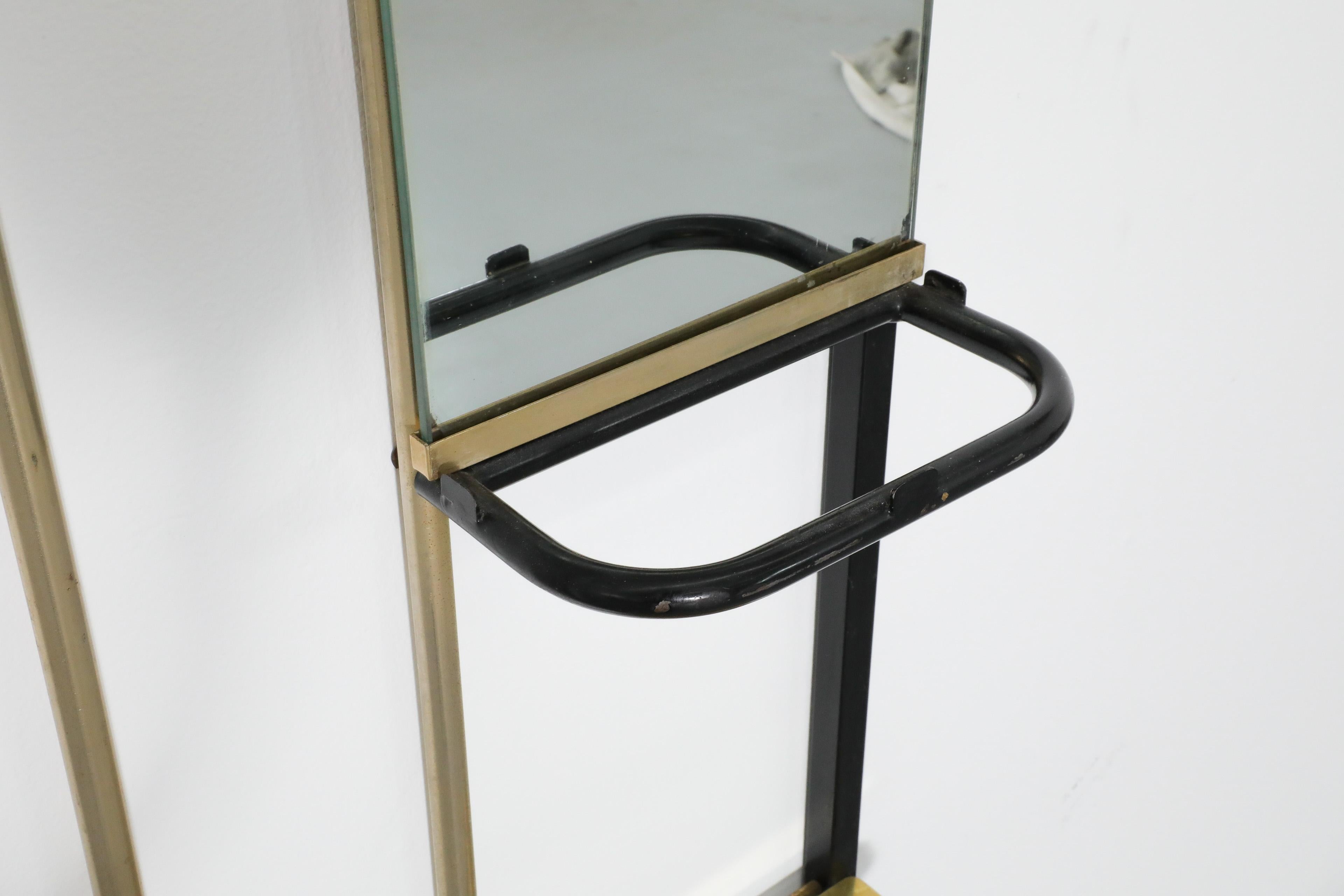 French 1950's Brass and Metal Wall Mount Coat Rack with Mirror For Sale 7