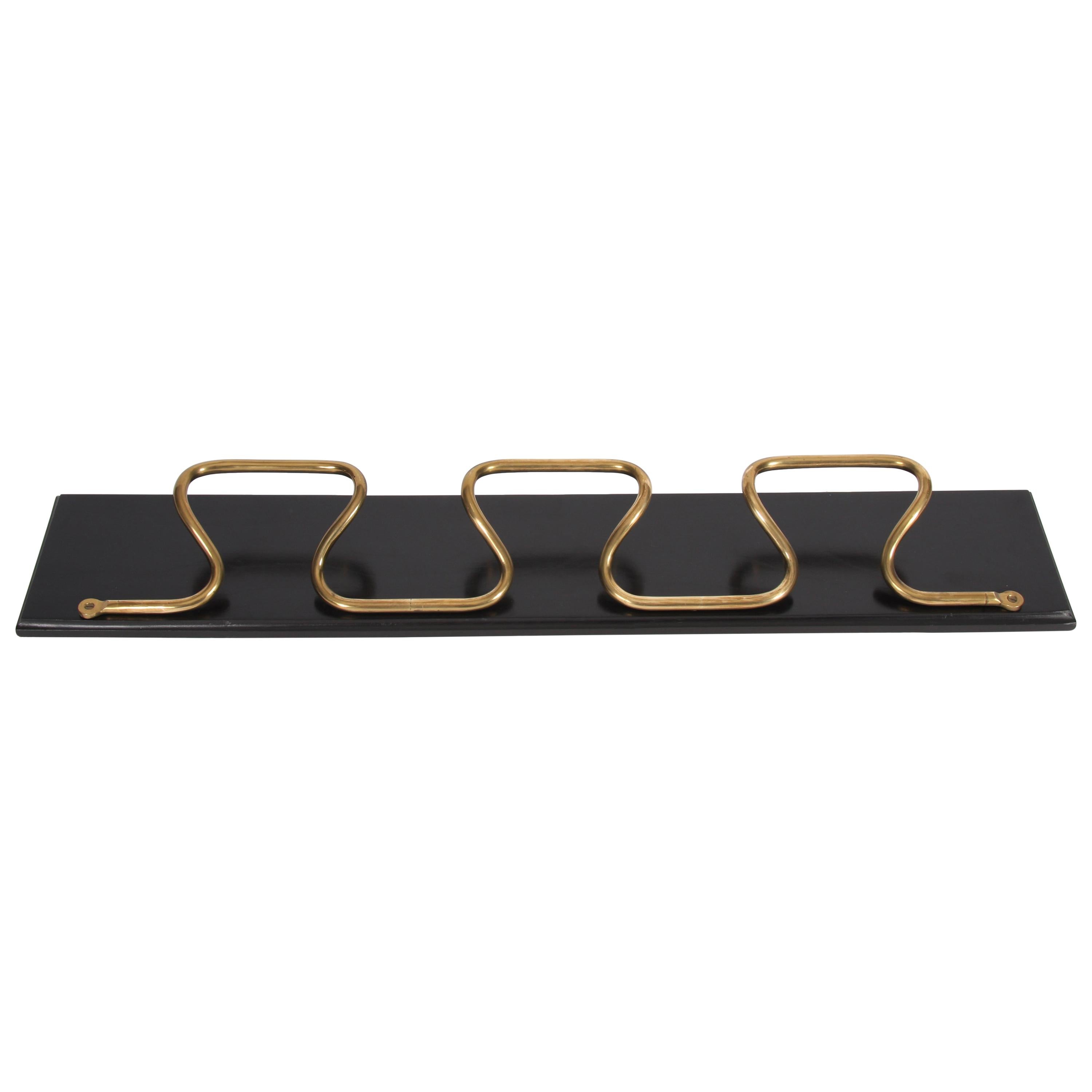 French 1950s Brass and Ebonized Wood Clothes Rack For Sale