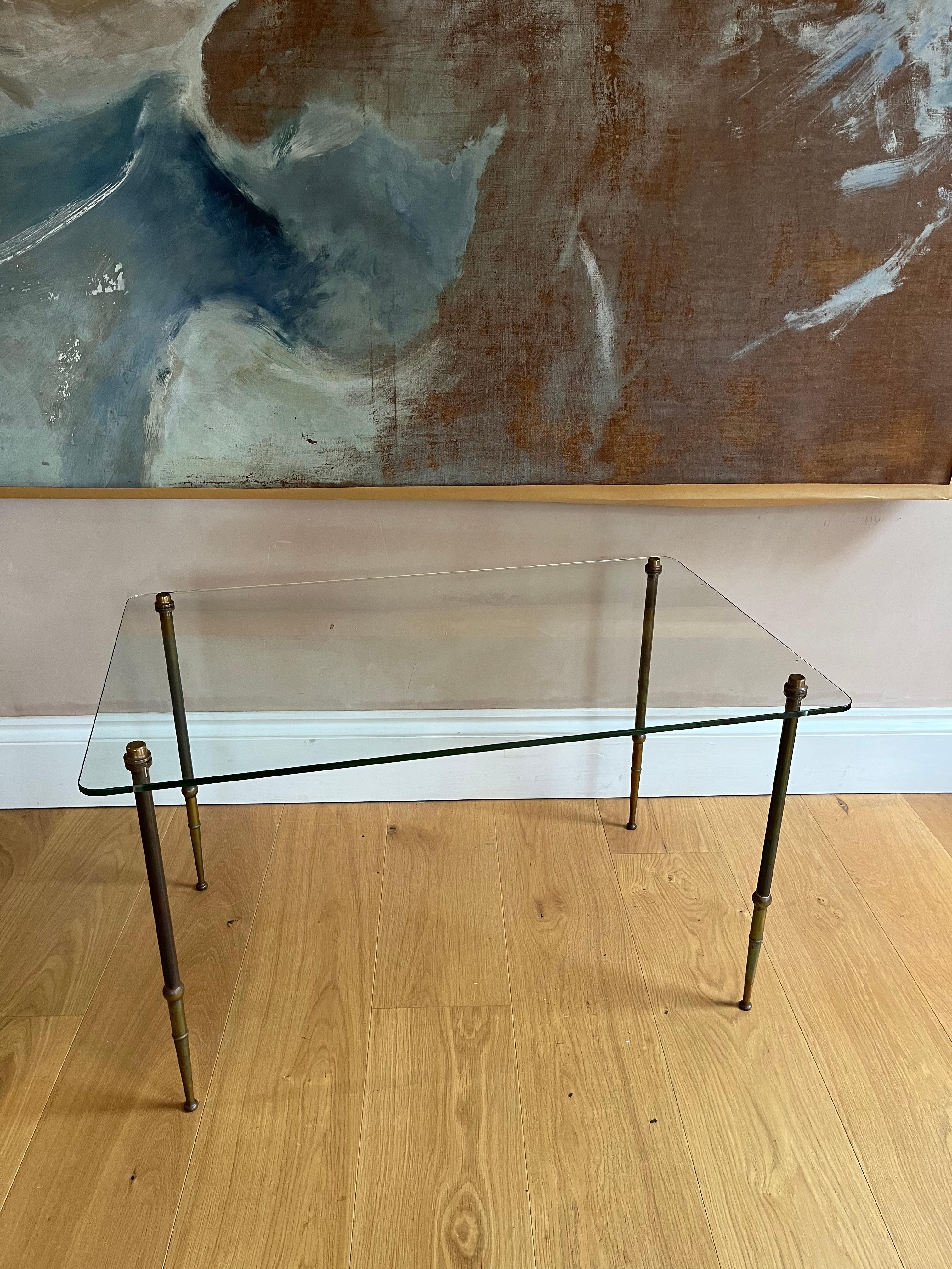 Brass French 1950’s bronze and glass coffee table