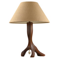 French 1950s Brutalist Olive Wood Table Lamp Sculptural Base