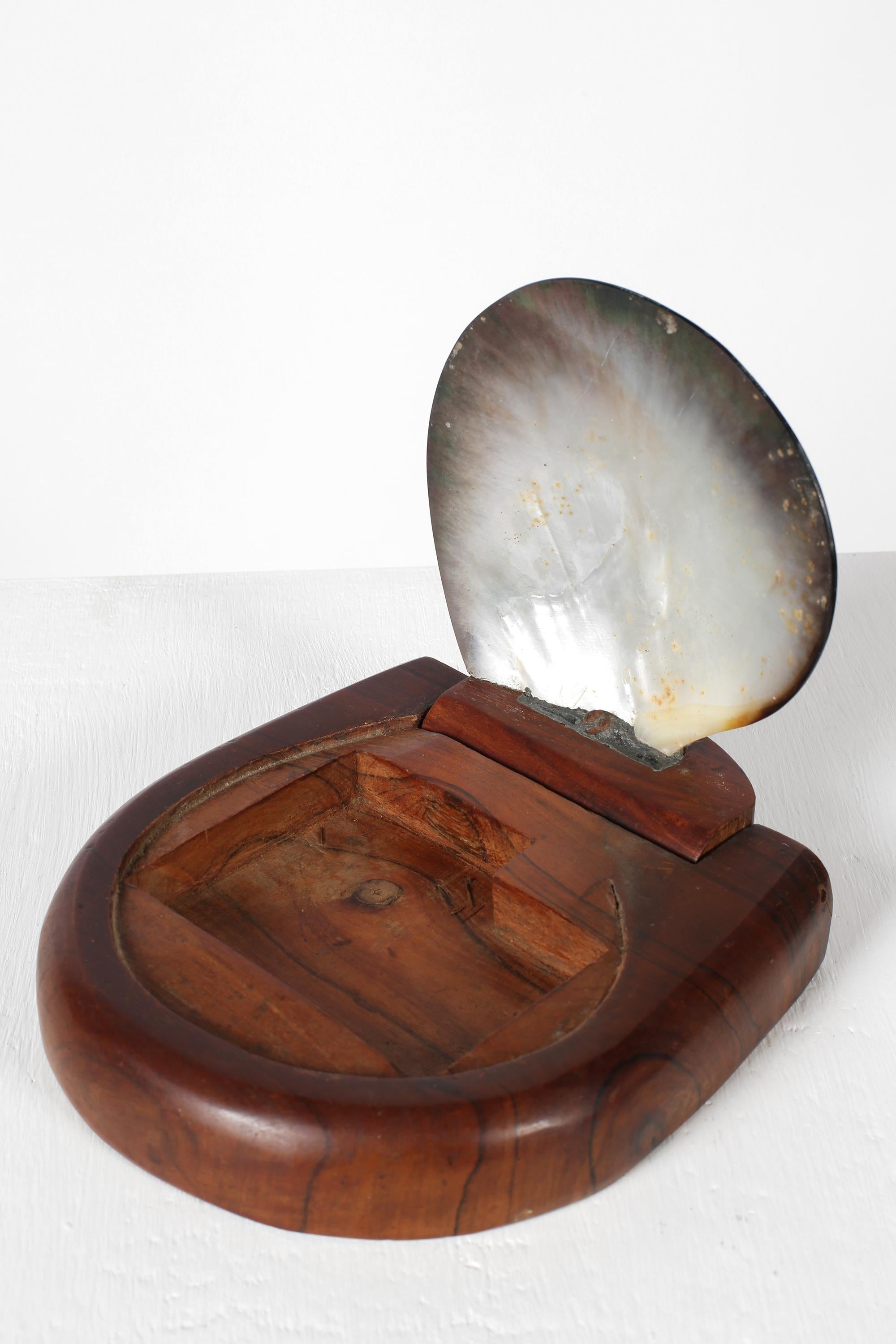 20th Century French 1950s Carved Walnut & Shell Trinket Box For Sale