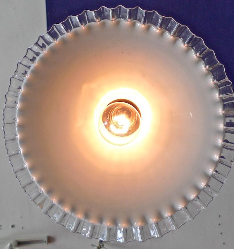 French 1950s ceiling single light pendant with milk glass shade.