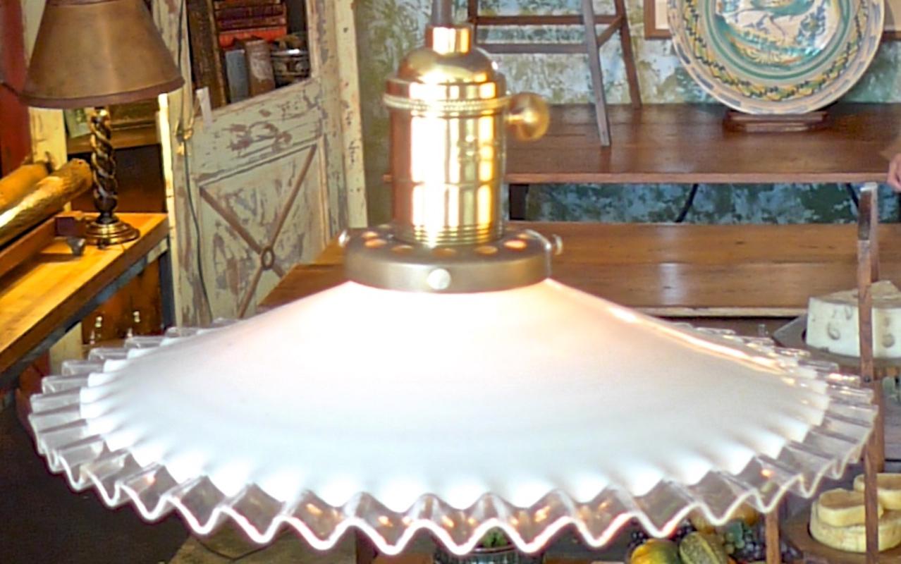 French 1950s Ceiling Single Light Pendant with Milk Glass Shade In Excellent Condition In Santa Monica, CA