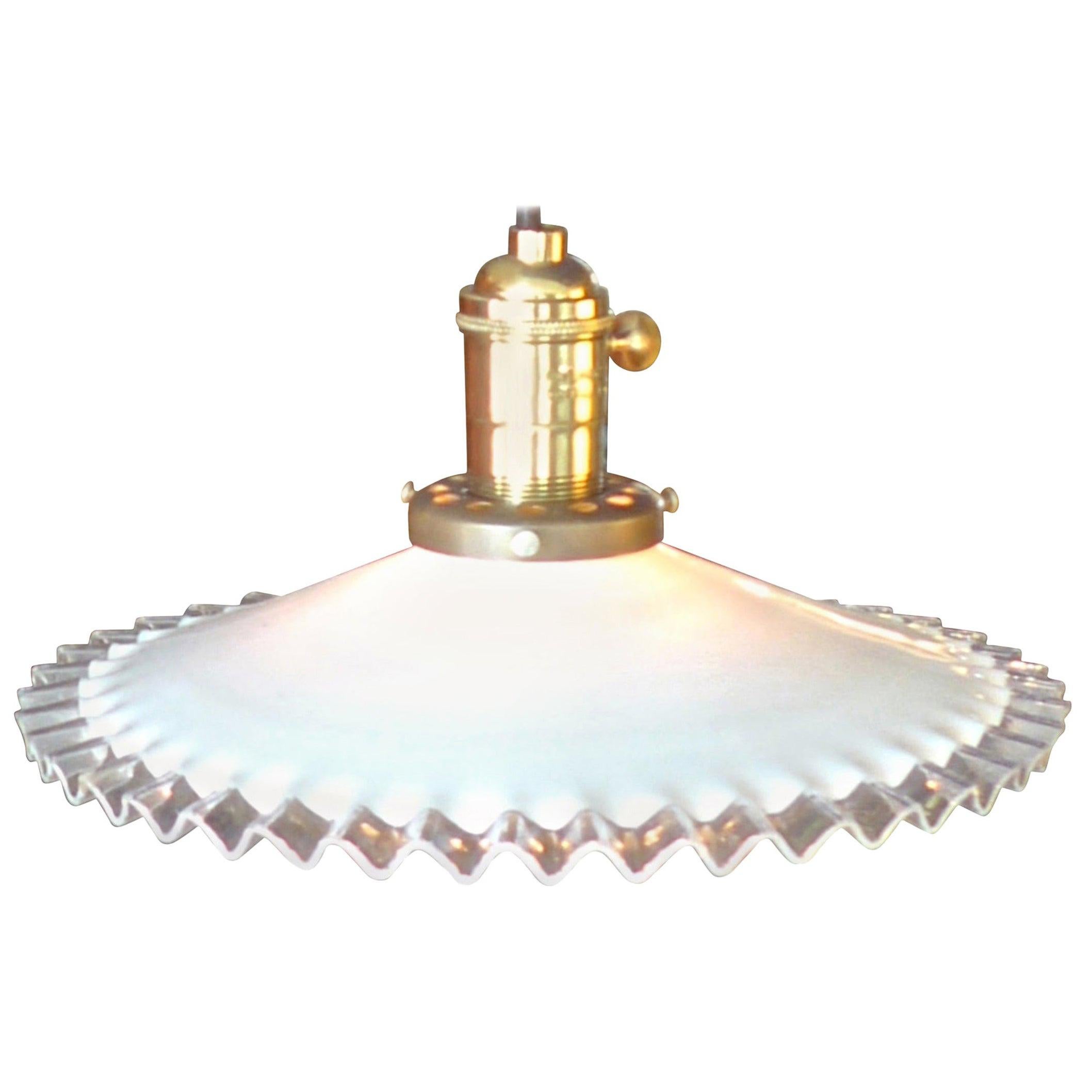 French 1950s Ceiling Single Light Pendant with Milk Glass Shade