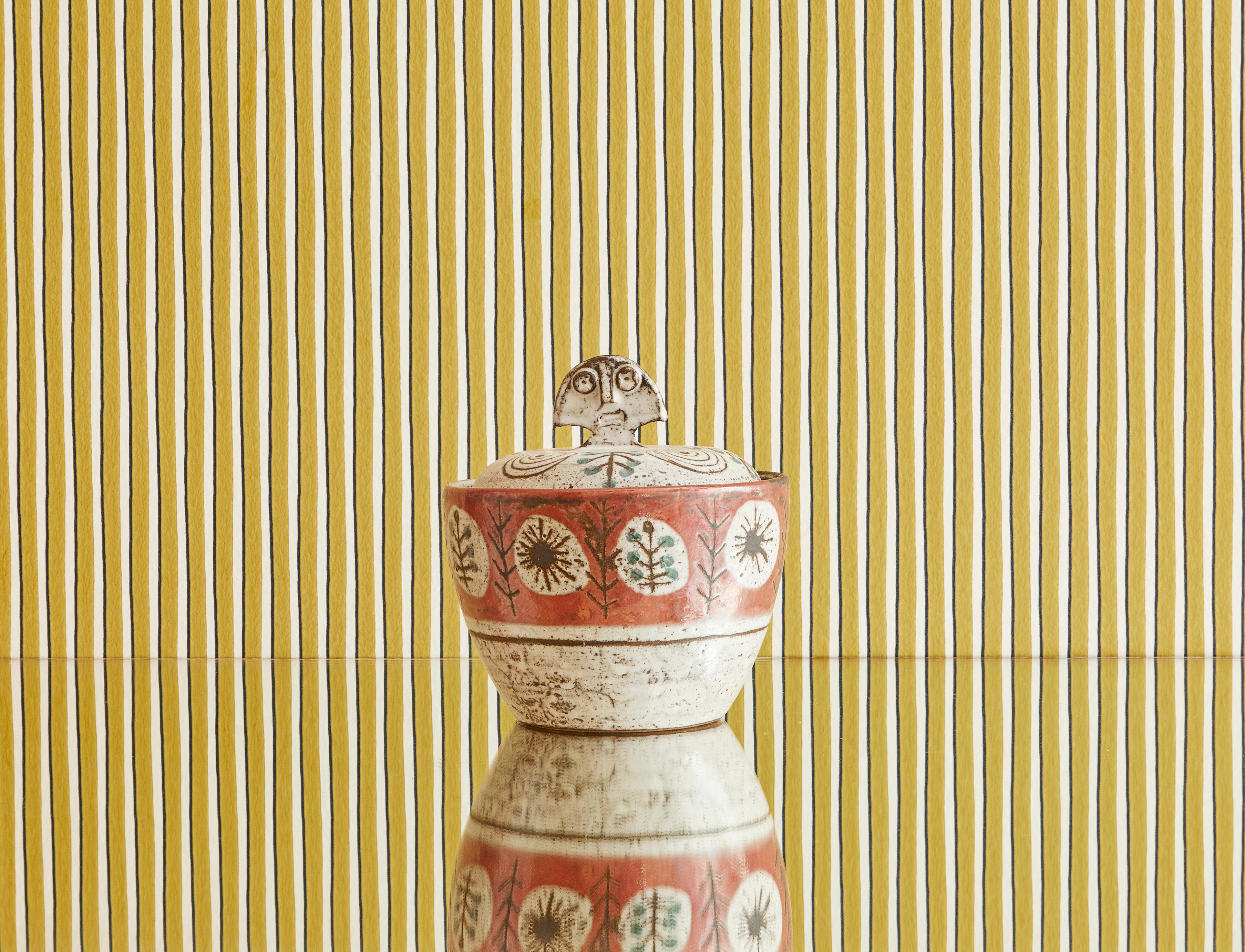 Lovely 1950s ceramic lidded jar with beautiful details by Gustave Reynaud.