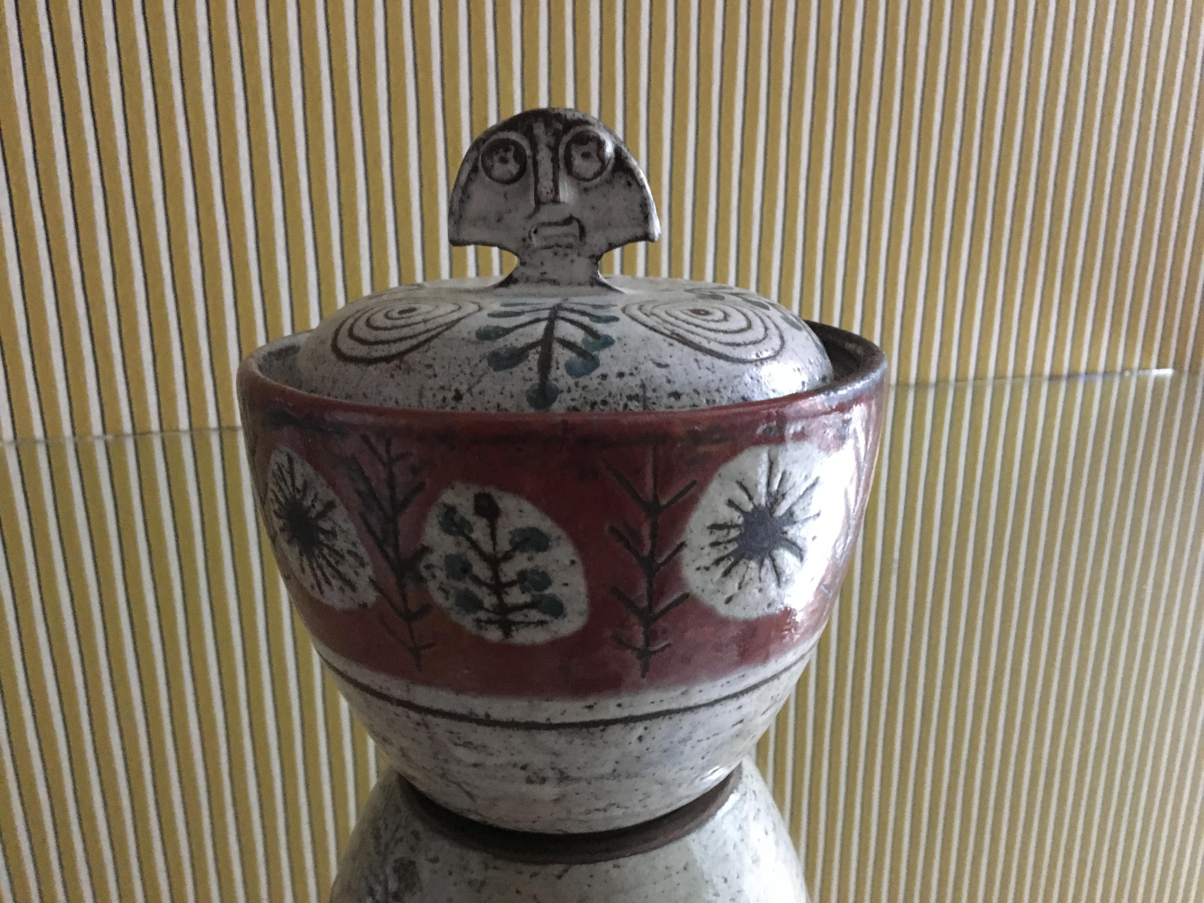 French 1950s Ceramic Lidded Jar by Gustave Reynaud 1
