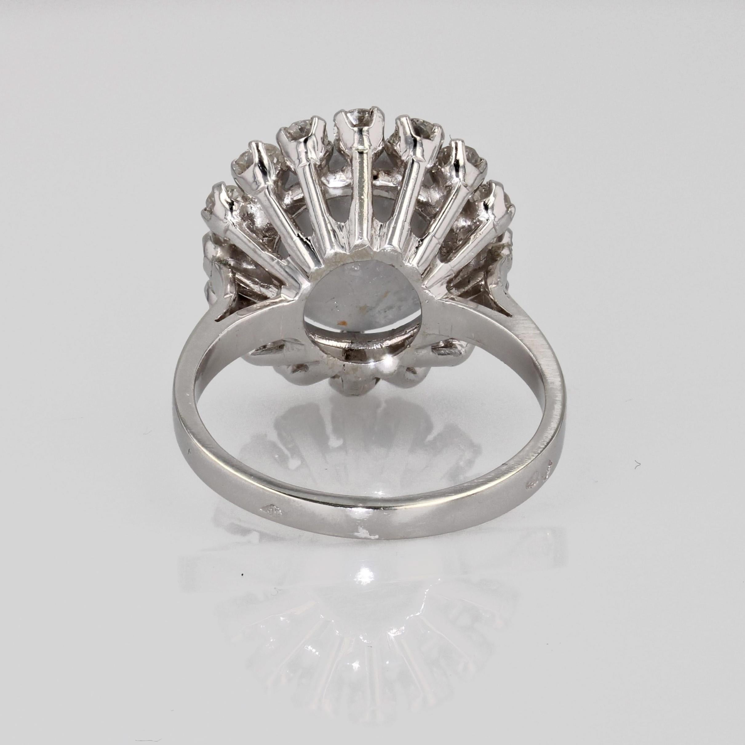 French 1950s Ceylon Star Sapphire Diamonds 18 Karat White Gold Cluster Ring For Sale 13