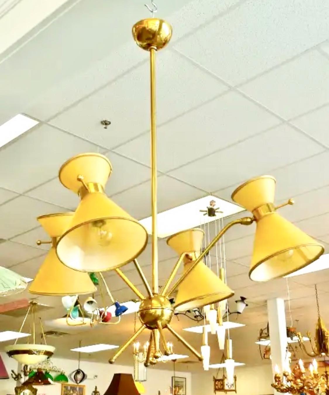 French 1950's Chandelier w/ Parchment Diabolo Shades For Sale 5