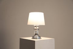 French 1950s Chrome and Glass Ball Table Lamp in the manner of Jacques Adnet
