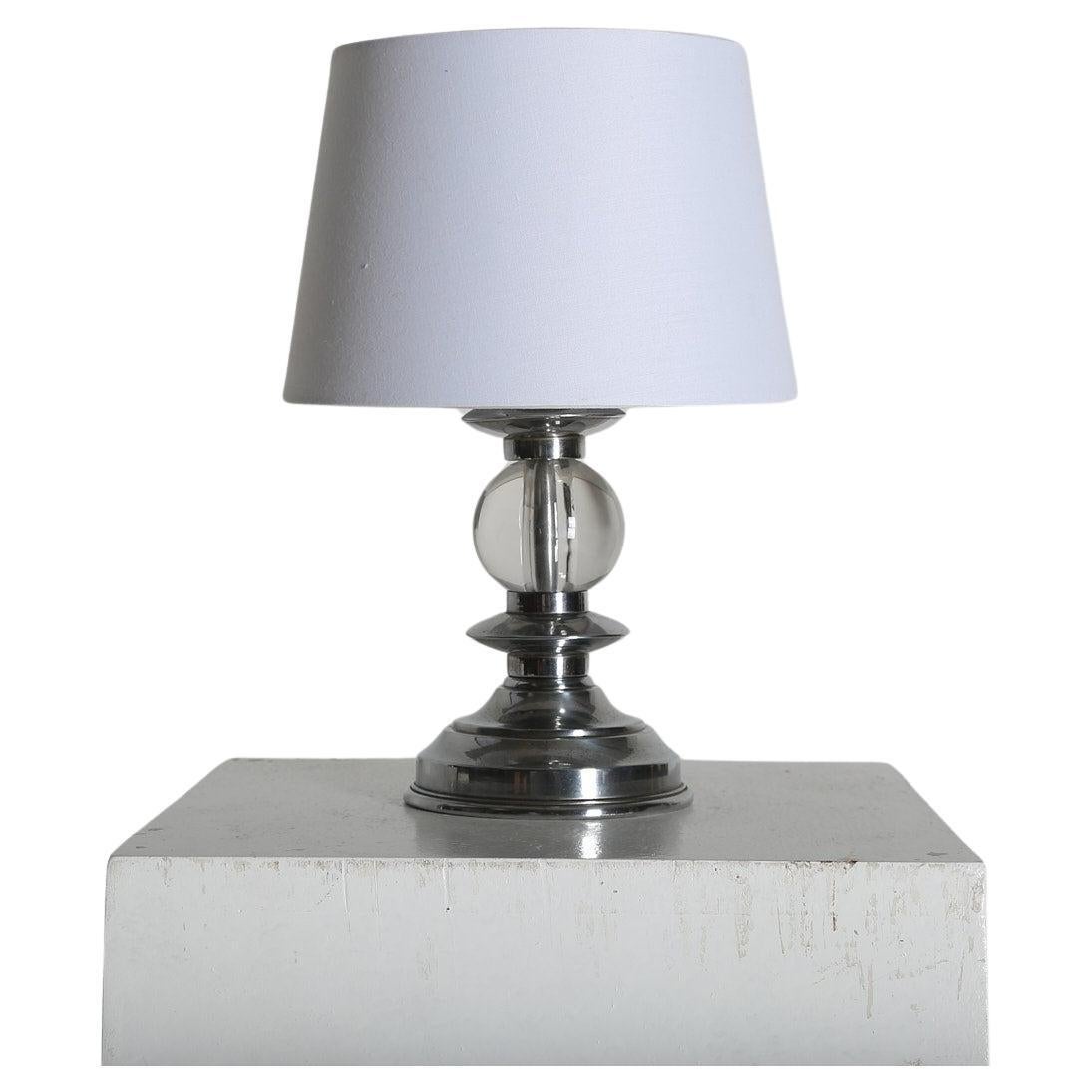 French 1950s Chrome and Glass Ball Table Lamp in the manner of Jacques Adnet