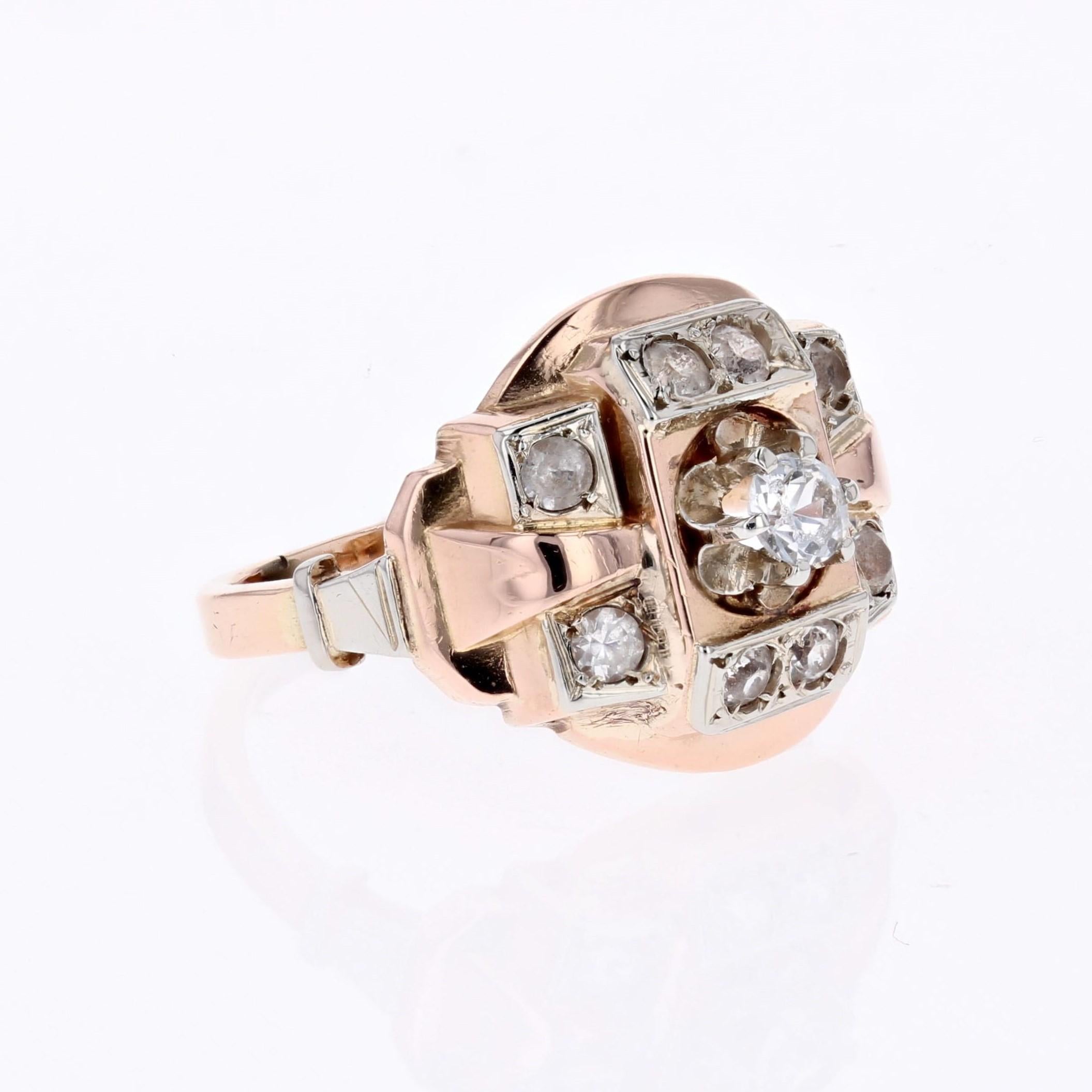 French 1950s Colorness Stone 18 Karat Rose Gold Tank Ring For Sale 5