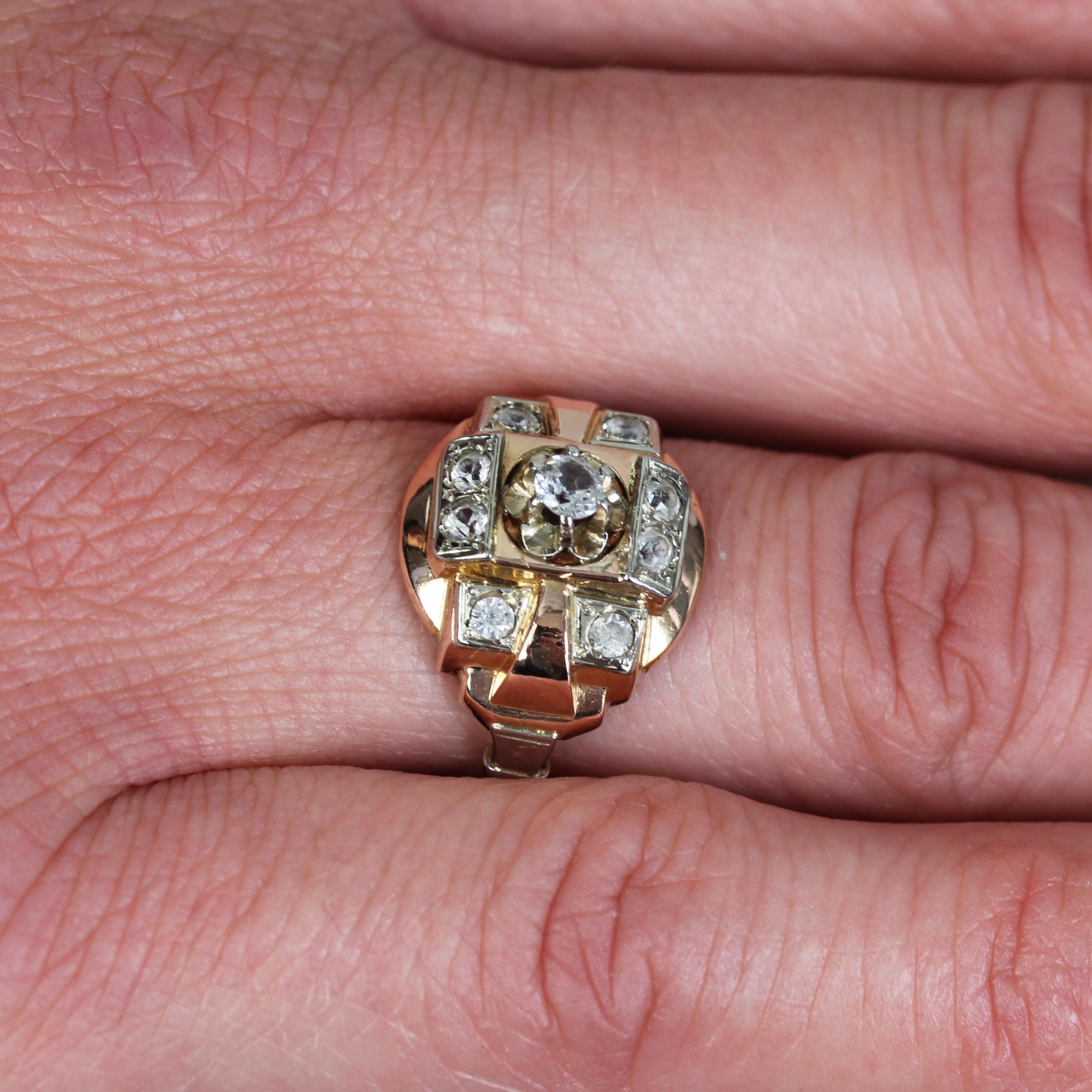 French 1950s Colorness Stone 18 Karat Rose Gold Tank Ring For Sale 6