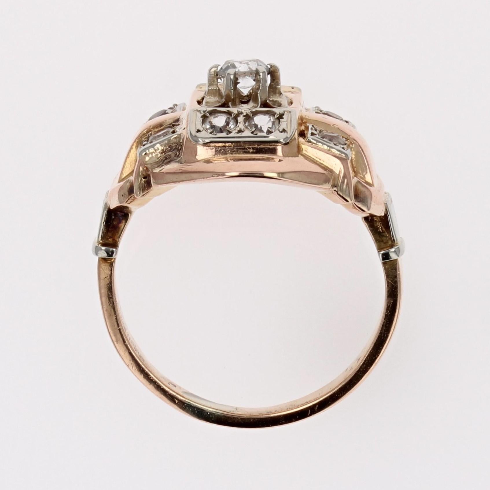 French 1950s Colorness Stone 18 Karat Rose Gold Tank Ring For Sale 7