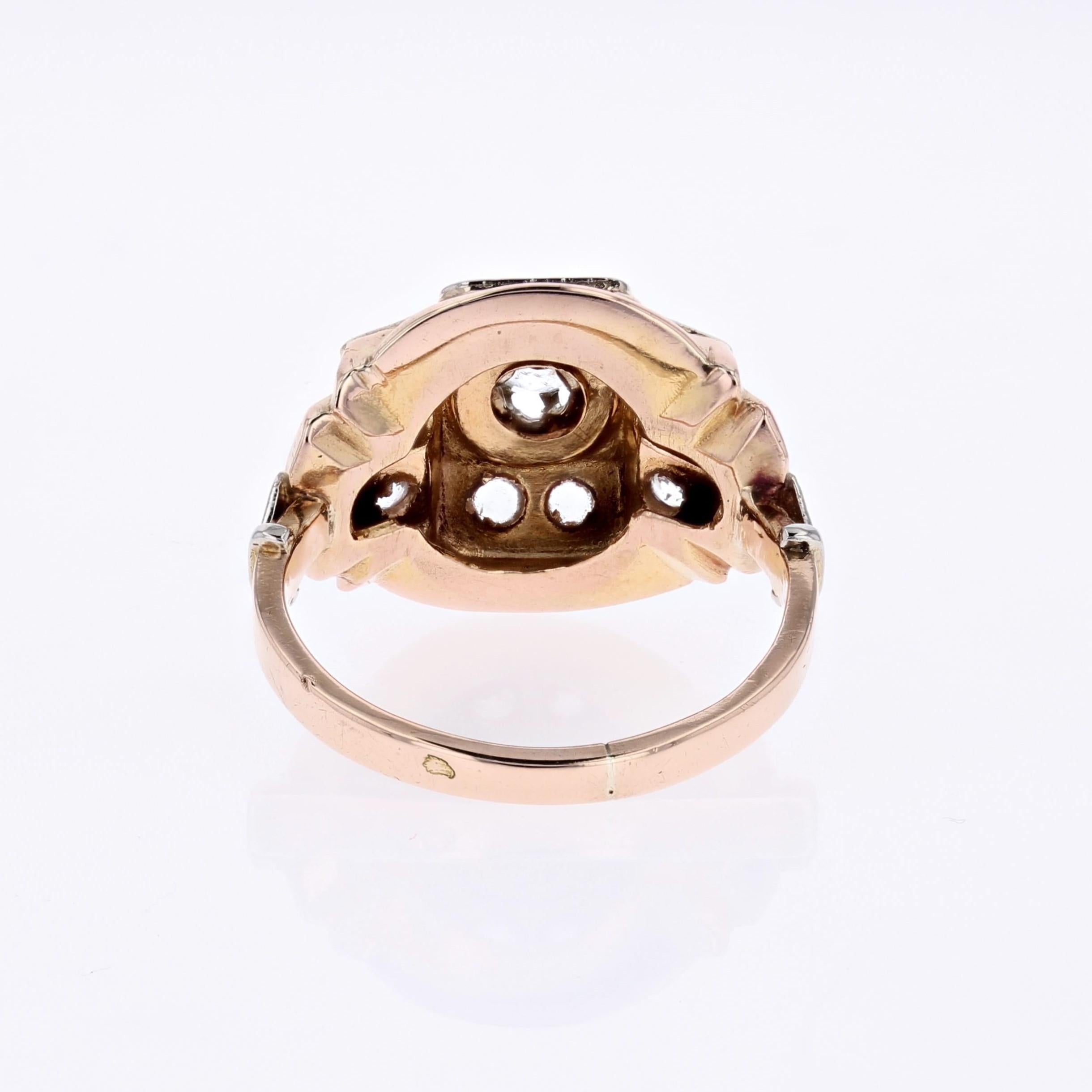 French 1950s Colorness Stone 18 Karat Rose Gold Tank Ring For Sale 8
